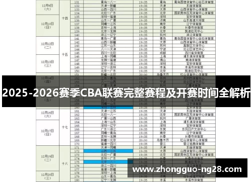 2025-2026赛季CBA联赛完整赛程及开赛时间全解析